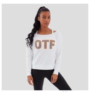 ORANGETHEORY OFF THE SHOULDER VARSITY SWEATSHIRT